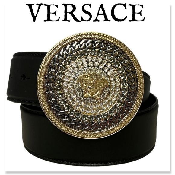 Authentic VERSACE Crystal Medusa Buckle Belt W/ Dust Bag And Pouchette - Picture 1 of 17